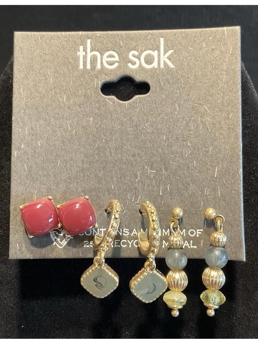 NWT THE SAK 3 Gold Tone Earring Set #1012